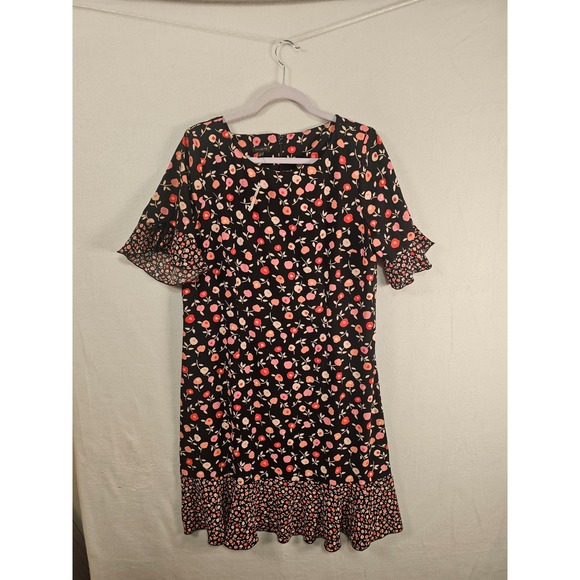 Talbots Women's Black Floral Print Dress Size 14 Ruffle Sleeve Career Party - Picture 1 of 8